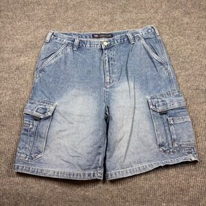 Vintage Faded Glory Shorts Men's 38 Cargo Denim Light Wash Faded Skater Baggy